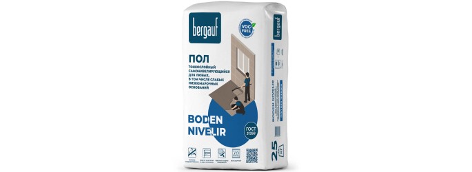 Самовыравнивающийся наливной пол BERGAUF Boden Nivelir: применение и удобная упаковка